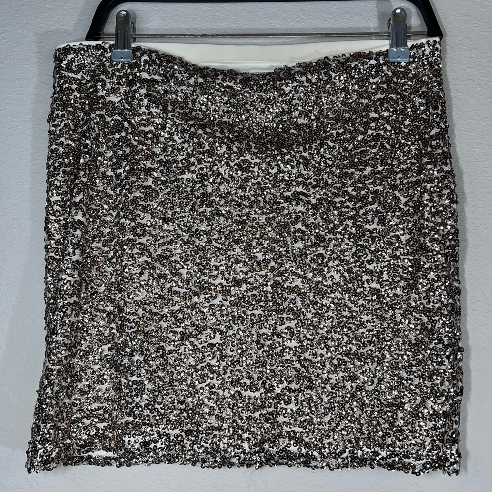 Decree Cream and Gold Sequin Cocktail Night Out Pencil Skirt